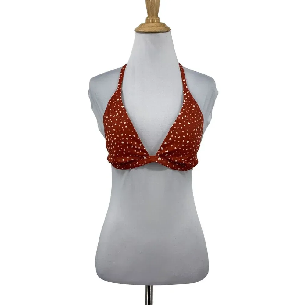 Chelsea28 Red Elevated Triangle Bikini Top Womens M Medium Padded Halter Tie